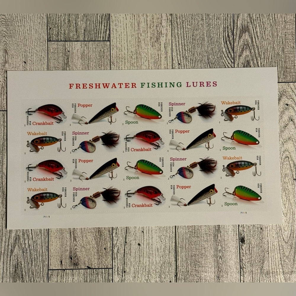 1 Sheet of 20 Freshwater Fishing Lures Forever Stamp - Picture 1 of 1
